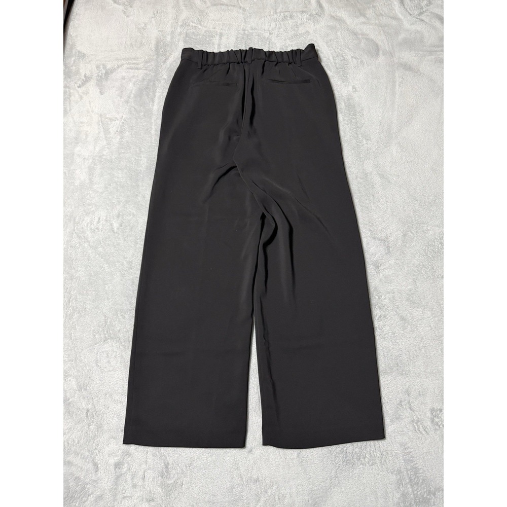 Quince Stretch Crepe Pleated Wide Leg Pants Black High Rise Trousers Size 10 28" - Picture 9 of 11